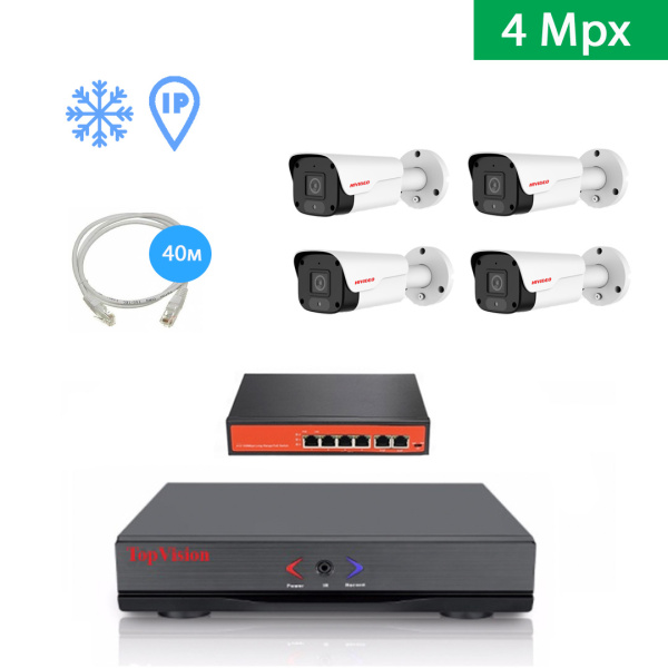 IP Комплект видеонаблюдения HIVIDEO на 4 уличные камеры 4mpx